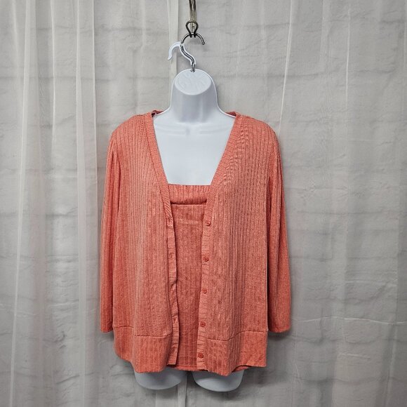 NWT Apt. 9 Melon Orange Knit Cardigan and Tank Set L - Picture 1 of 13